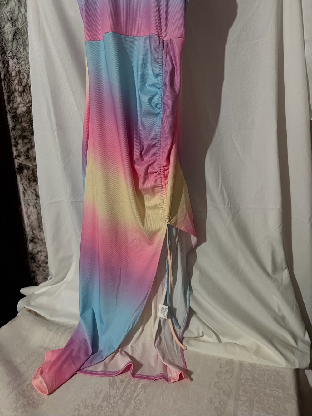 Rainbow Ombre Ruched Maxi Dress